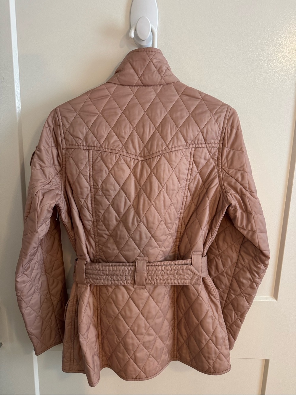 Barbour Quilted Belted Utility Jacket in Rose Taupe - Picture 8 of 14